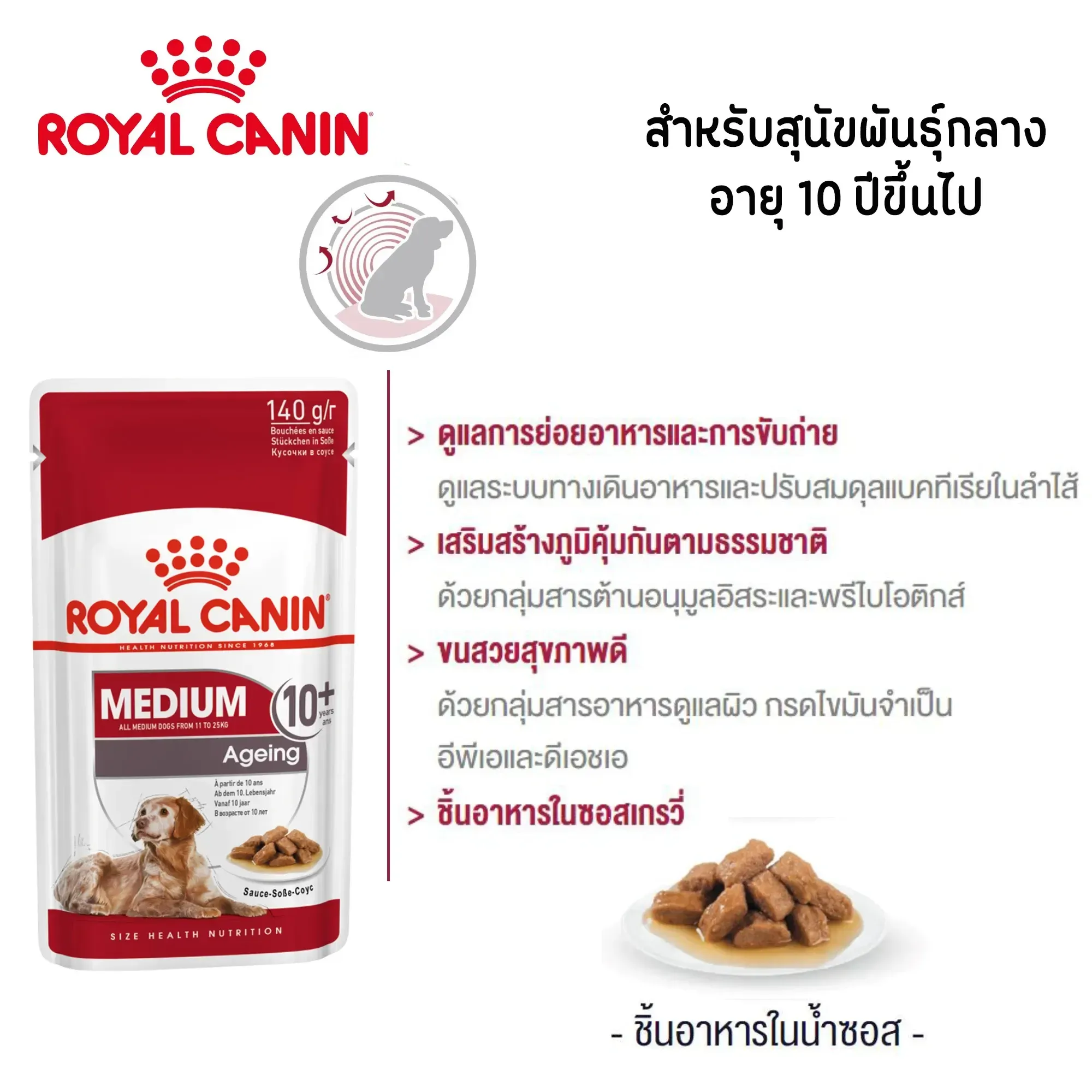 Royal Canin Pouch อาหารเปียกสุนัข สูตร Medium Ageing สำหรับสุนัขพันธุ์กลางสูงวัย 140 g
