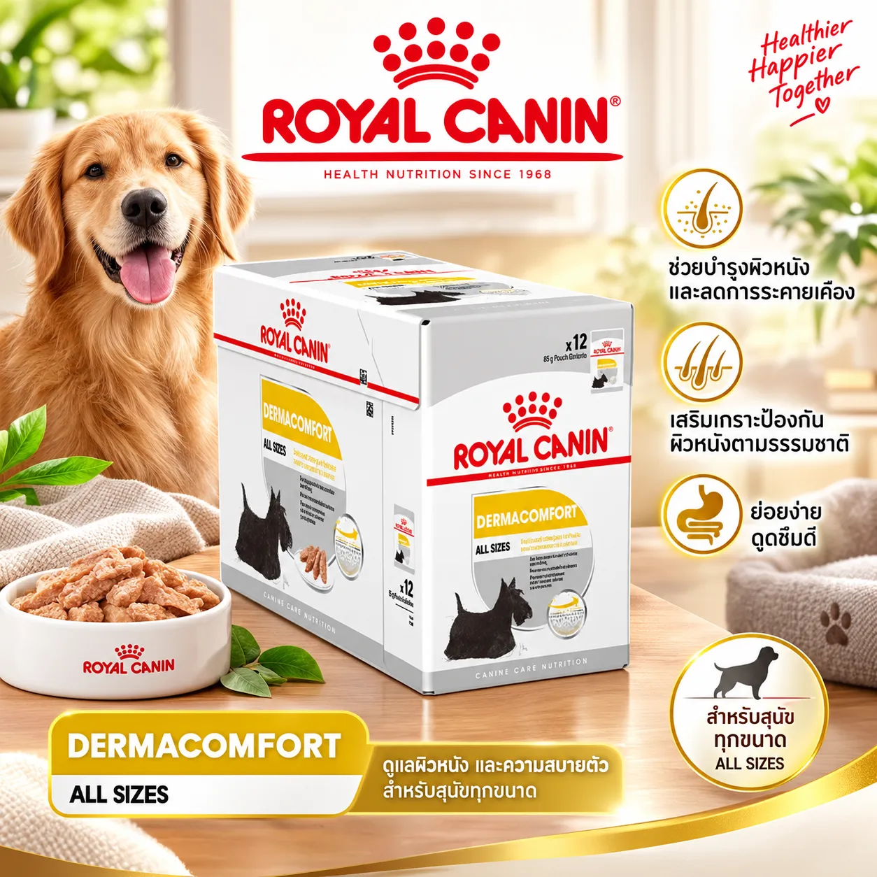 Royal Canin Pouch อาหารเปียกสุนัข สูตร Dermacomfort (ผิวแพ้ง่ายทุกสายพันธุ์) 85 g