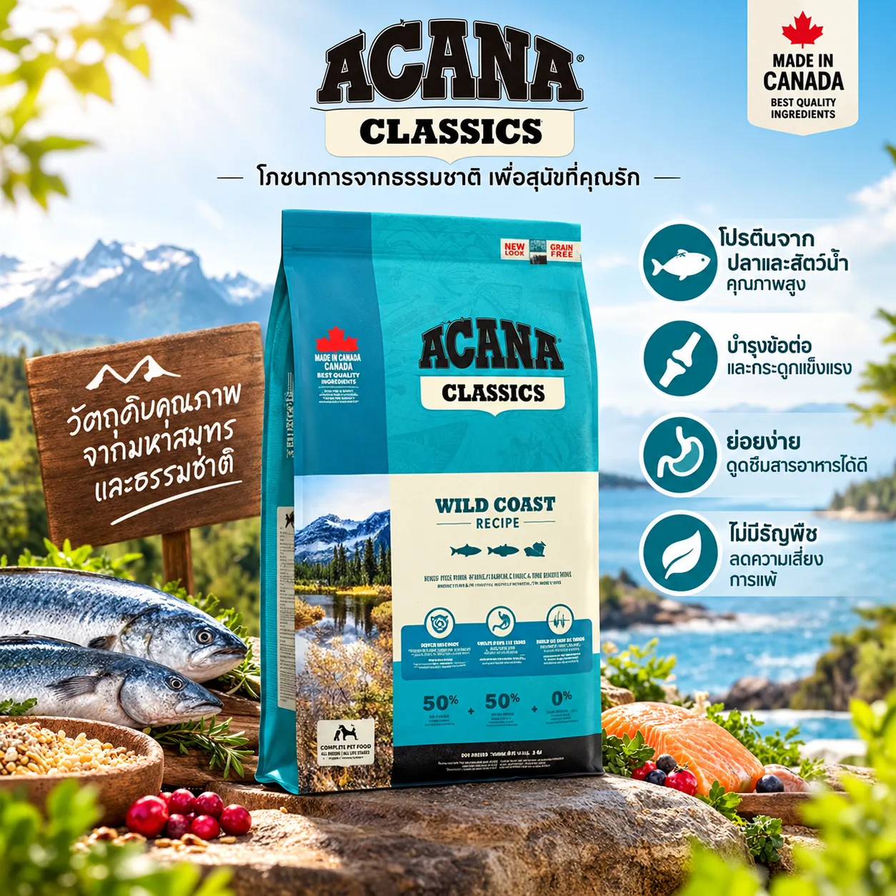 Acana Wild Coast อาหารเม็ดสูตรปลา โอเมก้าสูง ย่อยง่าย