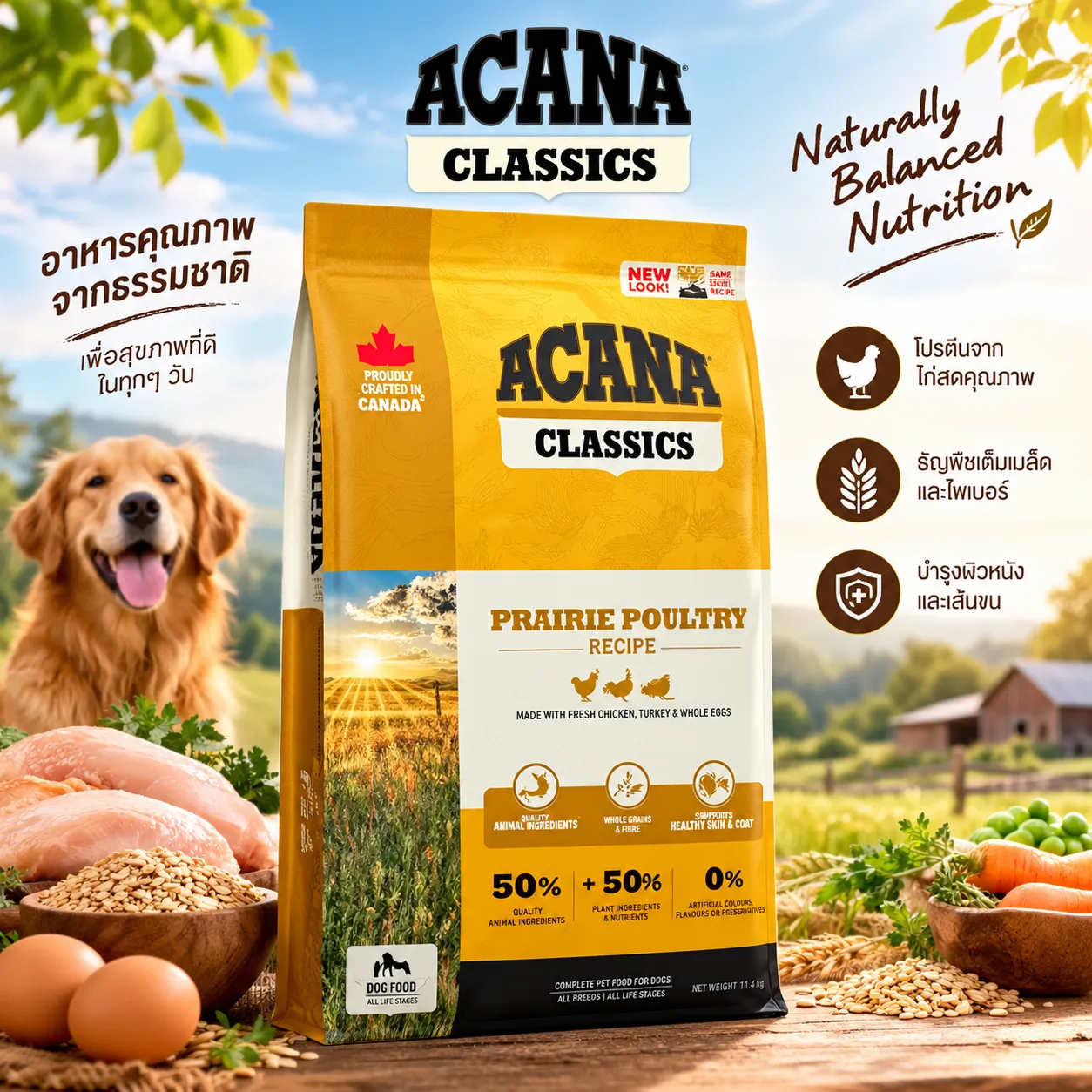 Acana Poultry อาหารเม็ด สูตรไก่จากฟาร์ม โปรตีนสูง ย่อยง่าย