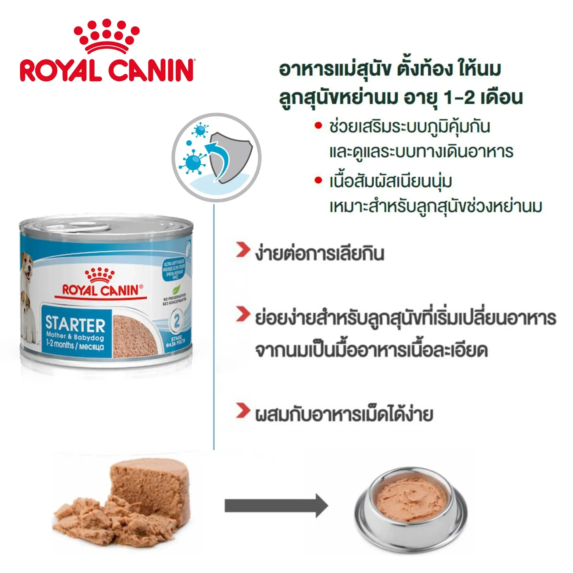 Royal Canin Starter Mousse Can อาหารเปียกสุนัขกระป๋อง สูตรสำหรับแม่สุนัขและลูกสุนัข 195 g