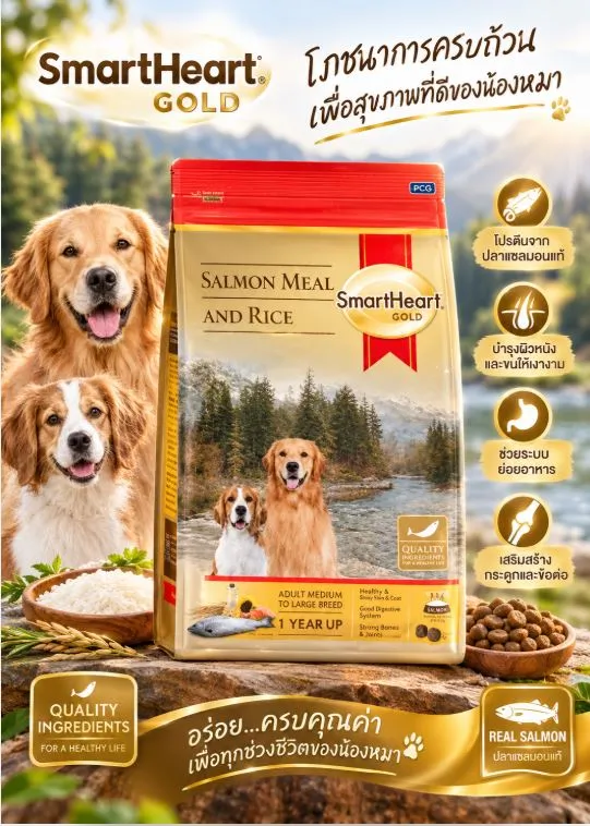 Smartheart Gold Salmon&Rice อาหารเม็ดสำหรับสุนัขโตพันธุ์กลาง-ใหญ่