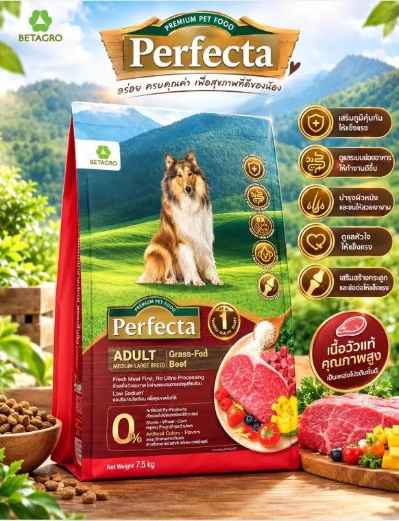 Perfecta Wellness อาหารสำหรับสุนัขโตพันธุ์ใหญ่ สูตรเนื้อและข้าวกล้อง