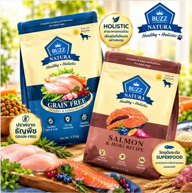 Buzz Netura Holistic อาหารเม็ดสุนัขโต สูตรเนื้อปลาแซลมอน